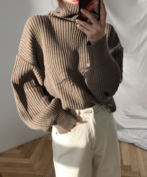 ボリューム袖タートルネックフォルムニット